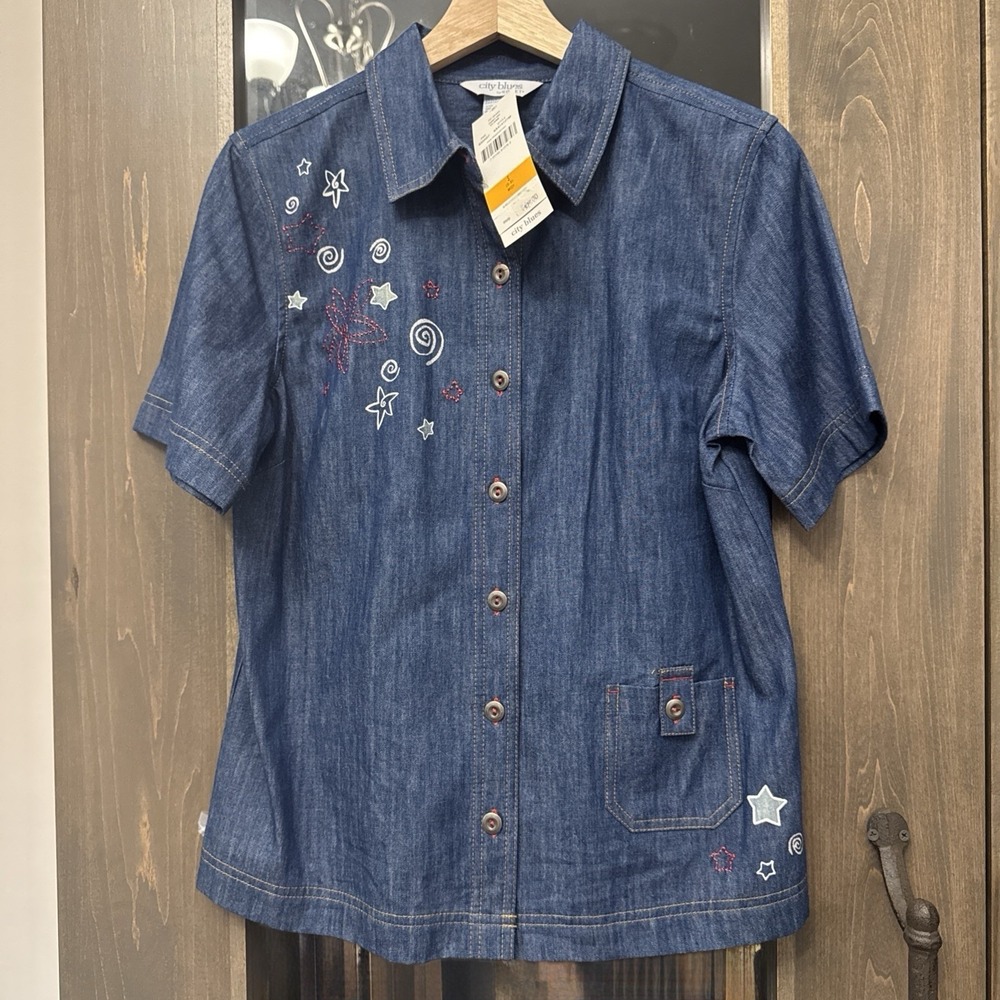 Vintage City Blues By Koret Misses Denim Blue Cotton Womens S Embroidered Pocket